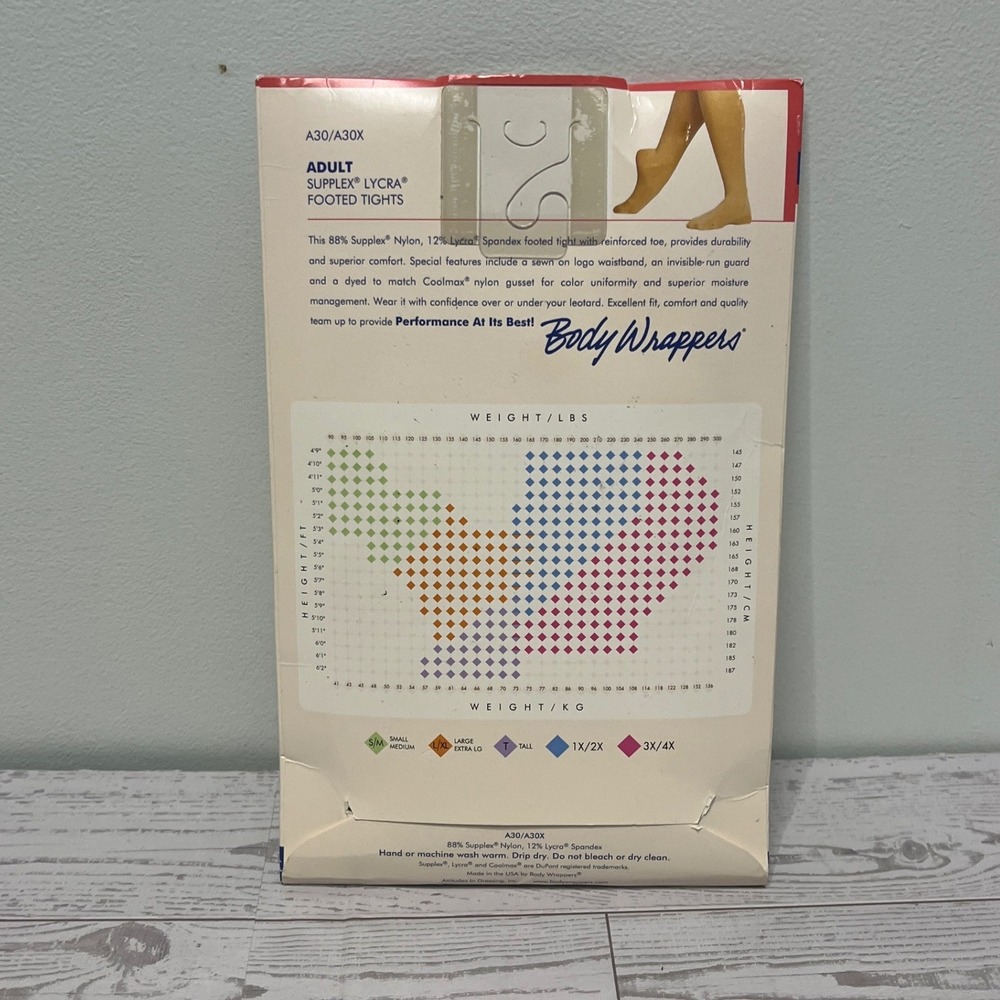 Body Wrappers A30 TotalStretch Footed Tights JTN Tan Plus Size 1X-2X NEW - Picture 4 of 7